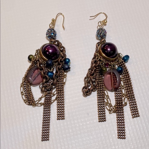 Chico's Purple and Blue Dangle Earrings with Fringe - Picture 3 of 4